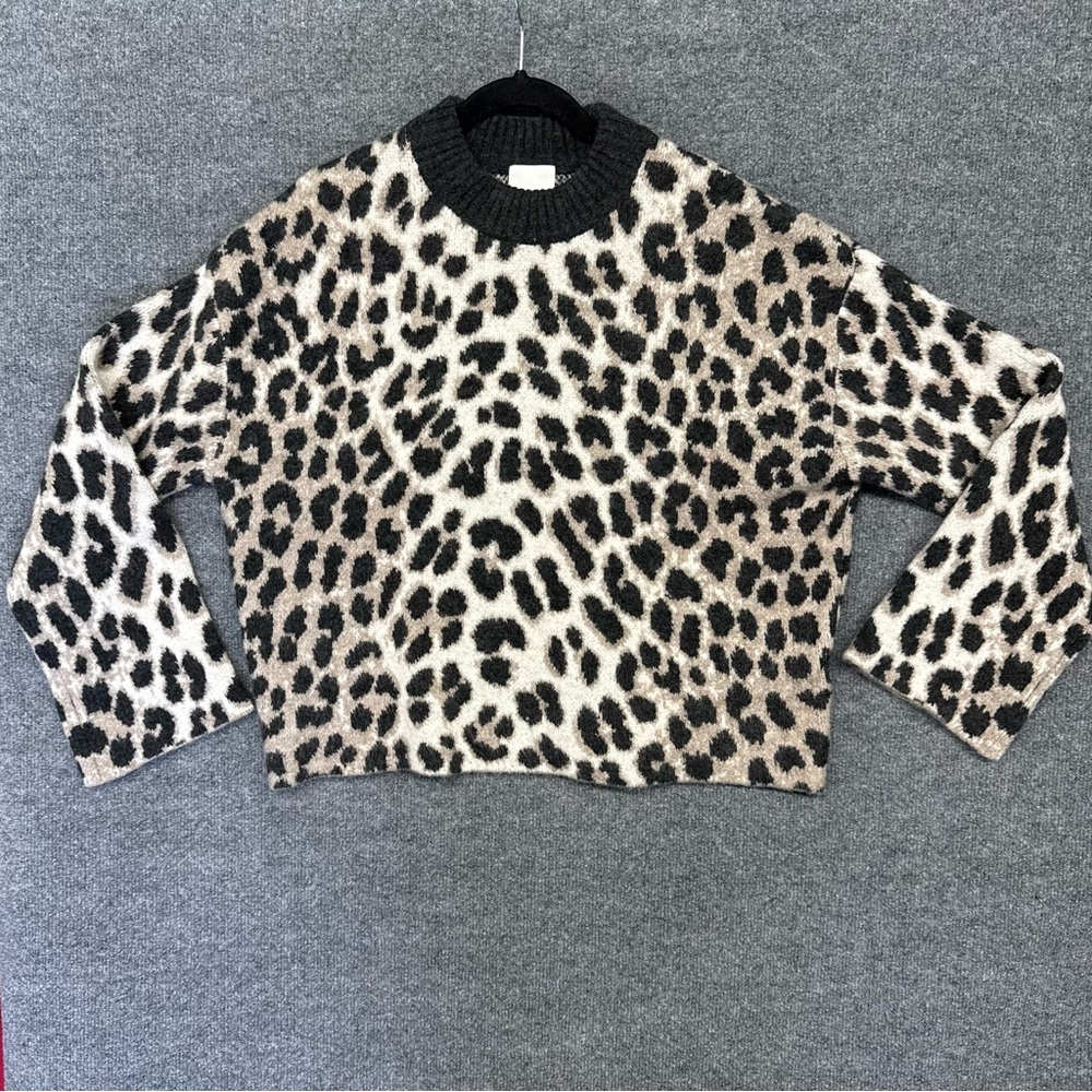 H&M Womens Sz S Long Sleeve Animal Print Pullover Top Sweater Leopard Oversized